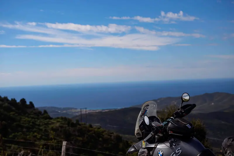BMW R1150GS at beach promenade — Greece